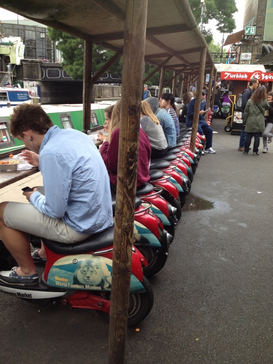 Cafe at Camden Lock Market...check out those seats! Absolute genius, I'm trying to figure out a way to steal this idea.